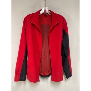 Vintage Nike Womens Track Jacket Red Black Mesh Lined Full Zip Size L 12-14 UEC